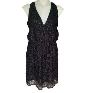 M M COUTURE by MISS ME SLEEVELESS RACERBACK LACE SEQUIN BLACK DRESS SIZE MEDIUM